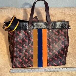Coach Field Tote 40 With Horse and Carriage Print And Varsity Stripe